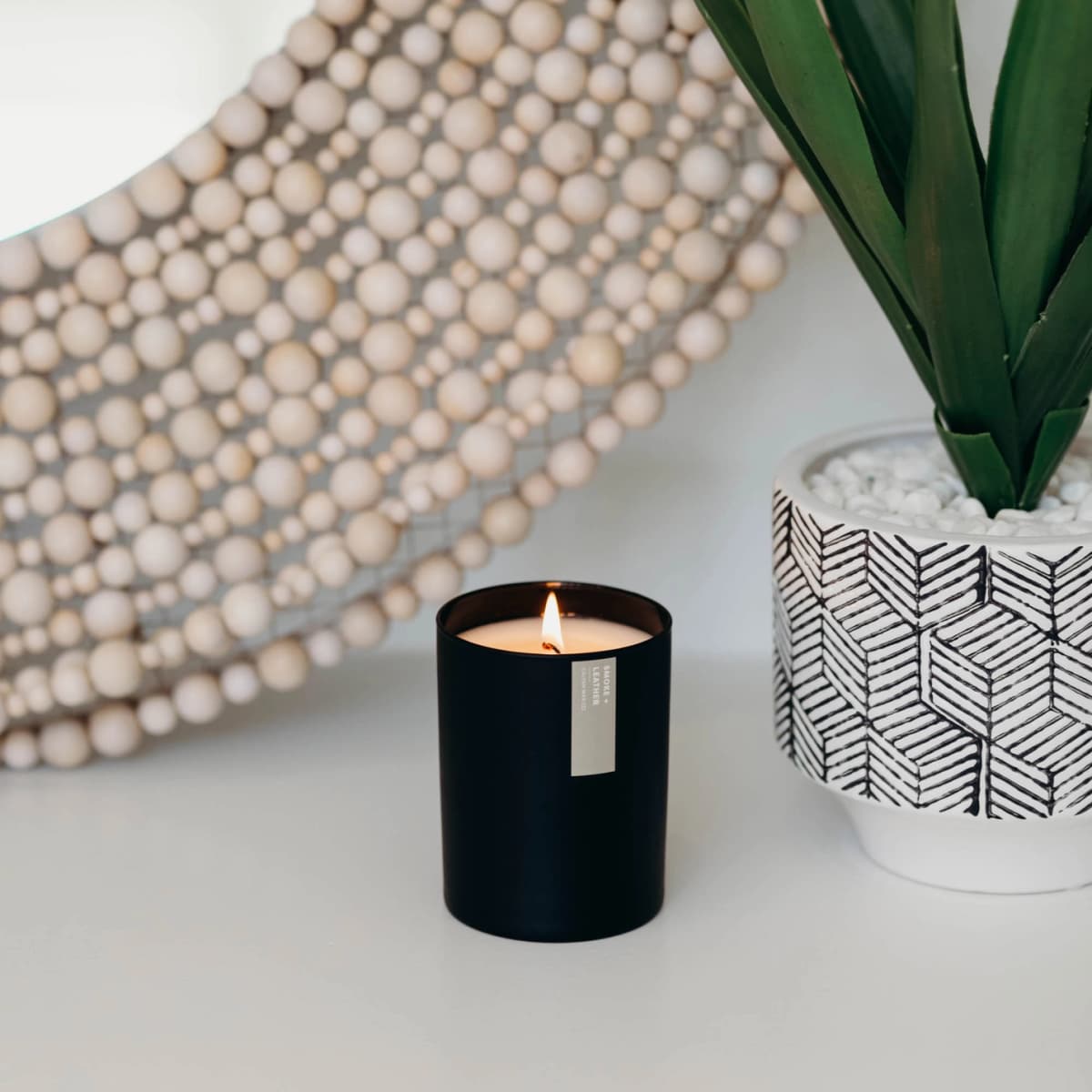 Smoke + Leather Matte Black Tumbler Soy Candle