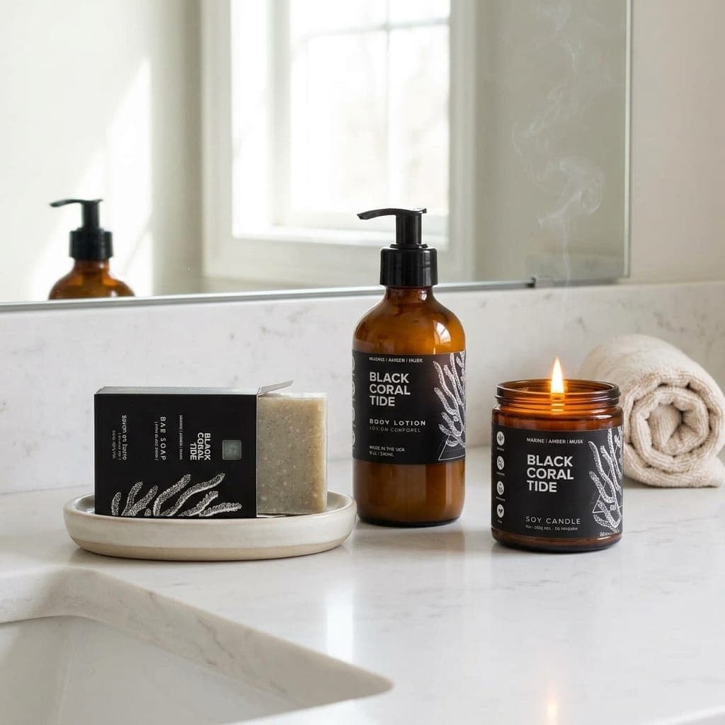 Black Coral Tide Bathroom Set with Lotion