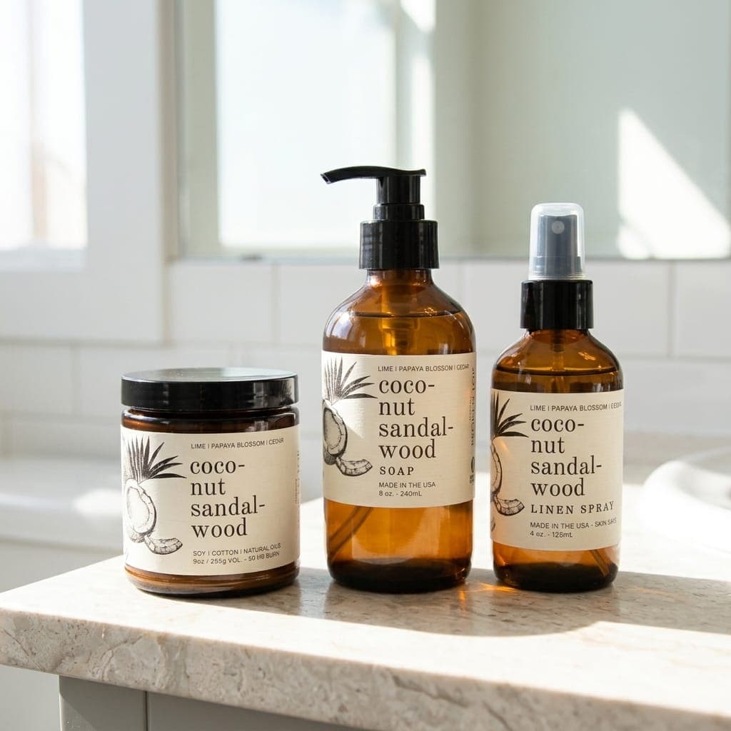 Coconut Sandalwood Bathroom Set with Spray