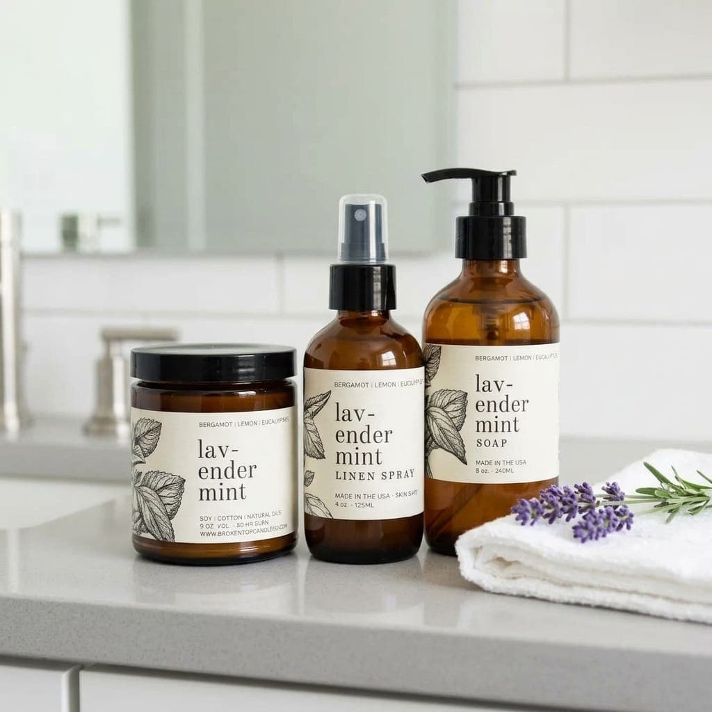Lavender Mint Bathroom Set with Spray